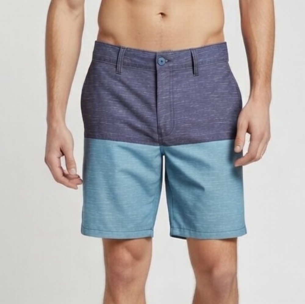 NWT Ring of Fire Men's Ash Aura Hybrid Board Shorts Swim Trunks Blue Gray Size34